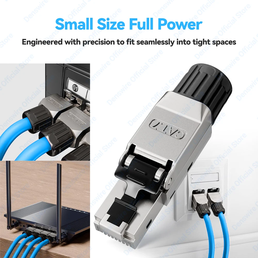 Разъем Denswire RJ45 Cat8Cat7Cat6A, позолоченный, без инструментов, экранированный Ethernet-штекер Cat8, 40 Гбитс, для кабелей 22AWG-24AWG, поддержка POE (art.: 3920d484d338f) - 3920d484d338f