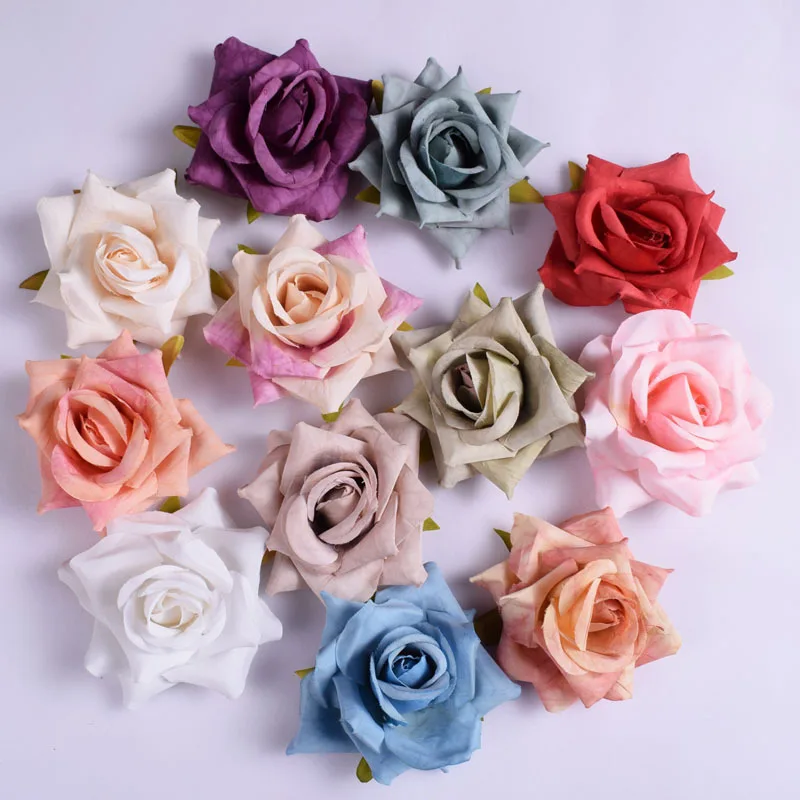 

20pcs 6cm Artificial Edge Curl Rose Head Stamen Flower For Wall Wedding Arch Bridal Bouquet Home Headdress Shoe Hat Decoration