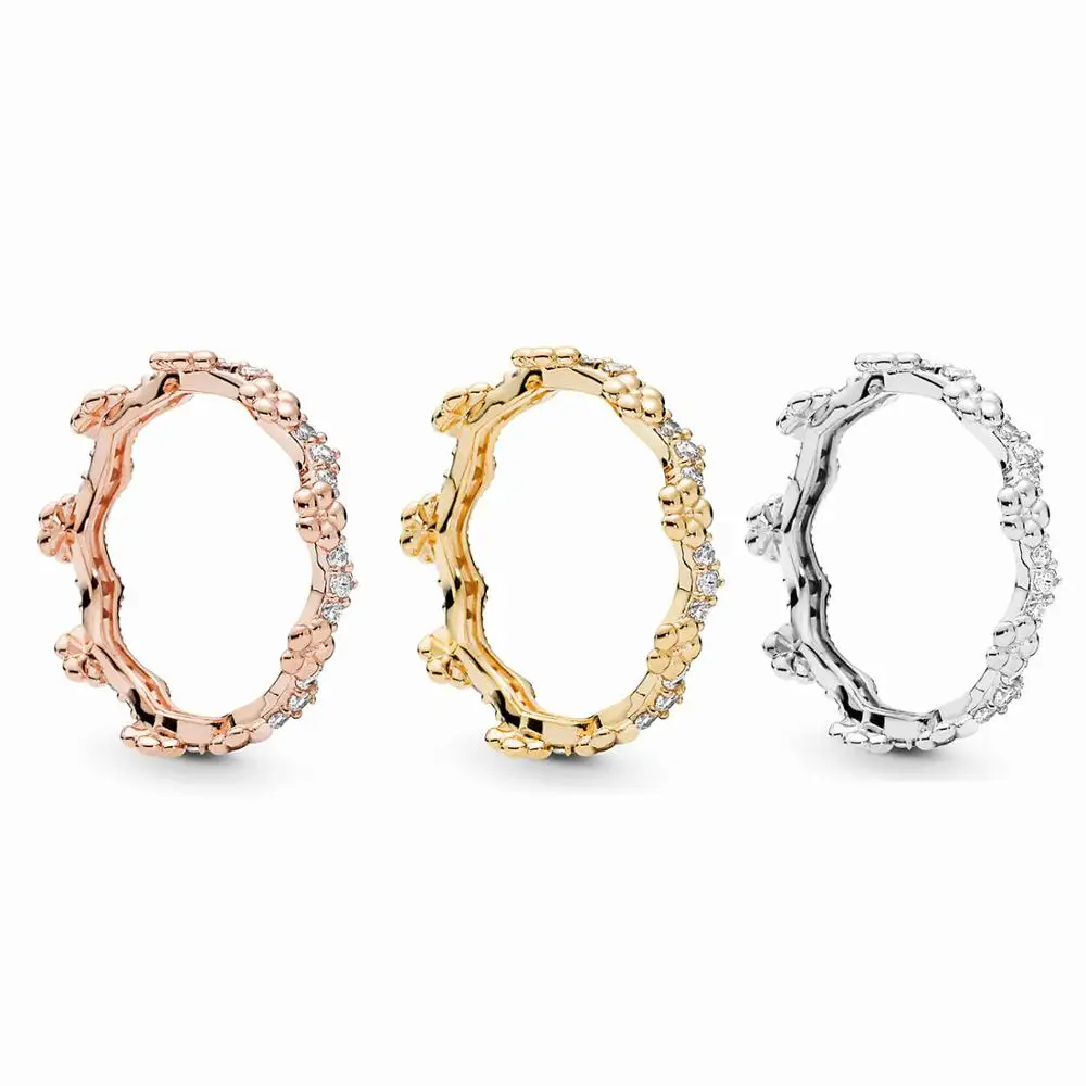 

100% 925 Sterling Silver Flower Crown Rings flower garland Different Metals Or Stack With Crown Rings Jewelry Gifts