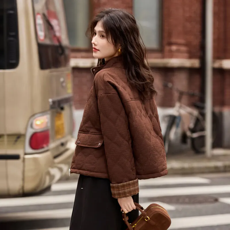 Su Xingdi Paradise Winter Loose Fashion Stand Collar Cotton-Padded Coat Slimming Top Korean Sle Short Rhombus Plaid Cotton-... |