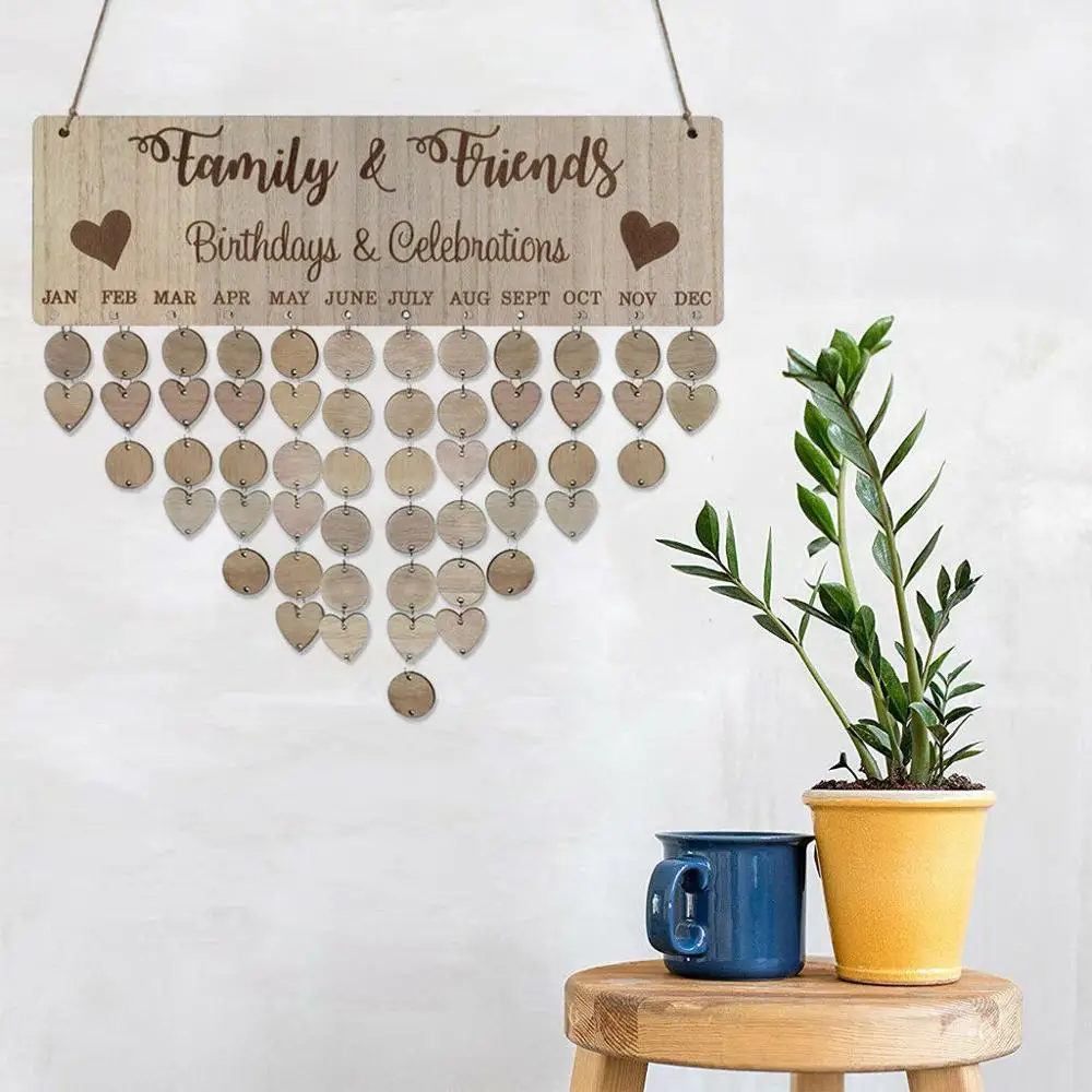 

Wall-mounted Wooden Calendar Listing Plaque Birthday Party Home Decoration Pendant DIY Manual Memo Calendar Sign