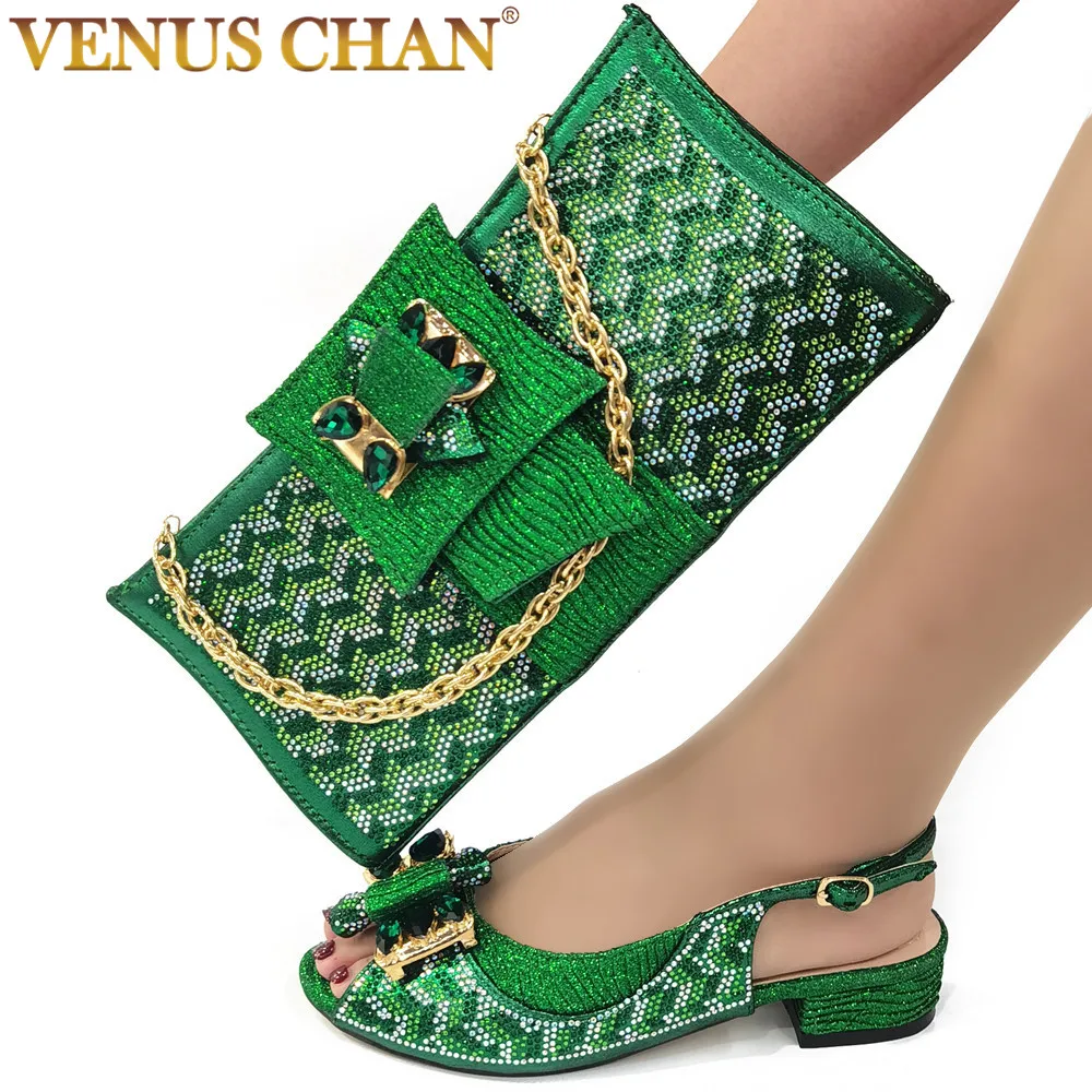 

Venus Chan 2023 New Latest Elegant Style Green Color Peep Toe Decorated With Butterfly Design Banquet Women's Shoes And Bag Set