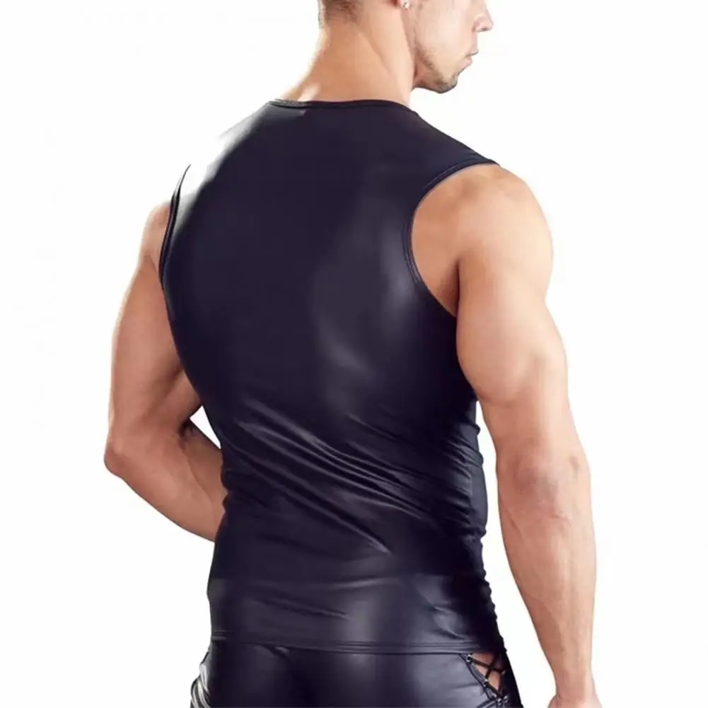 

Men Summer Vest Sleek Faux Leather Men's Club Vests Slim Fit V-neck Breathable for Nightclubs Streetwear Performances Sleeveless