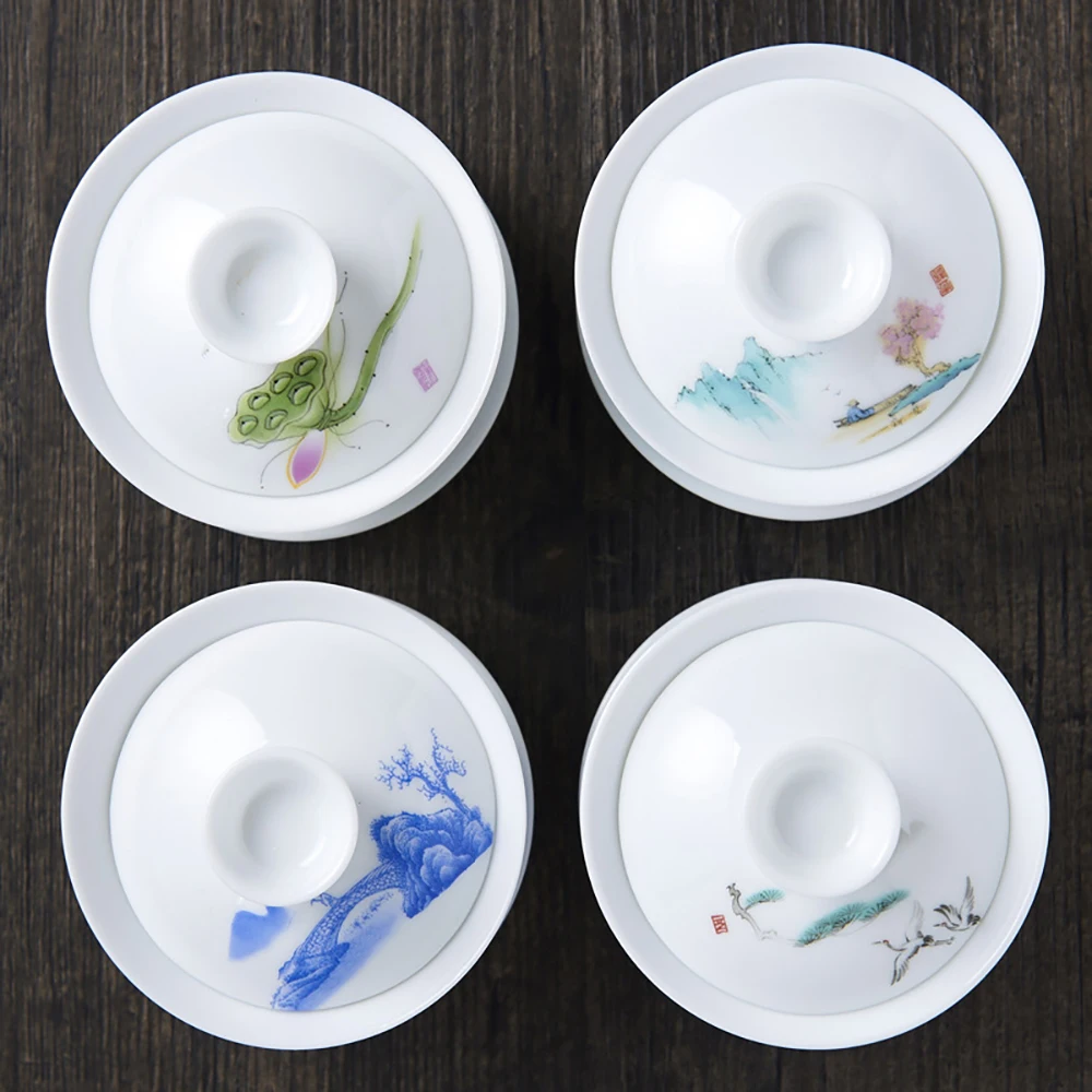 Фото Фарфоровый чайный набор ручной работы Gaiwan Persimmon, Цзиндэчжэнь, Gaiwan, китайские чайные чашки Chawanmushi, чаша с крышкой №5
