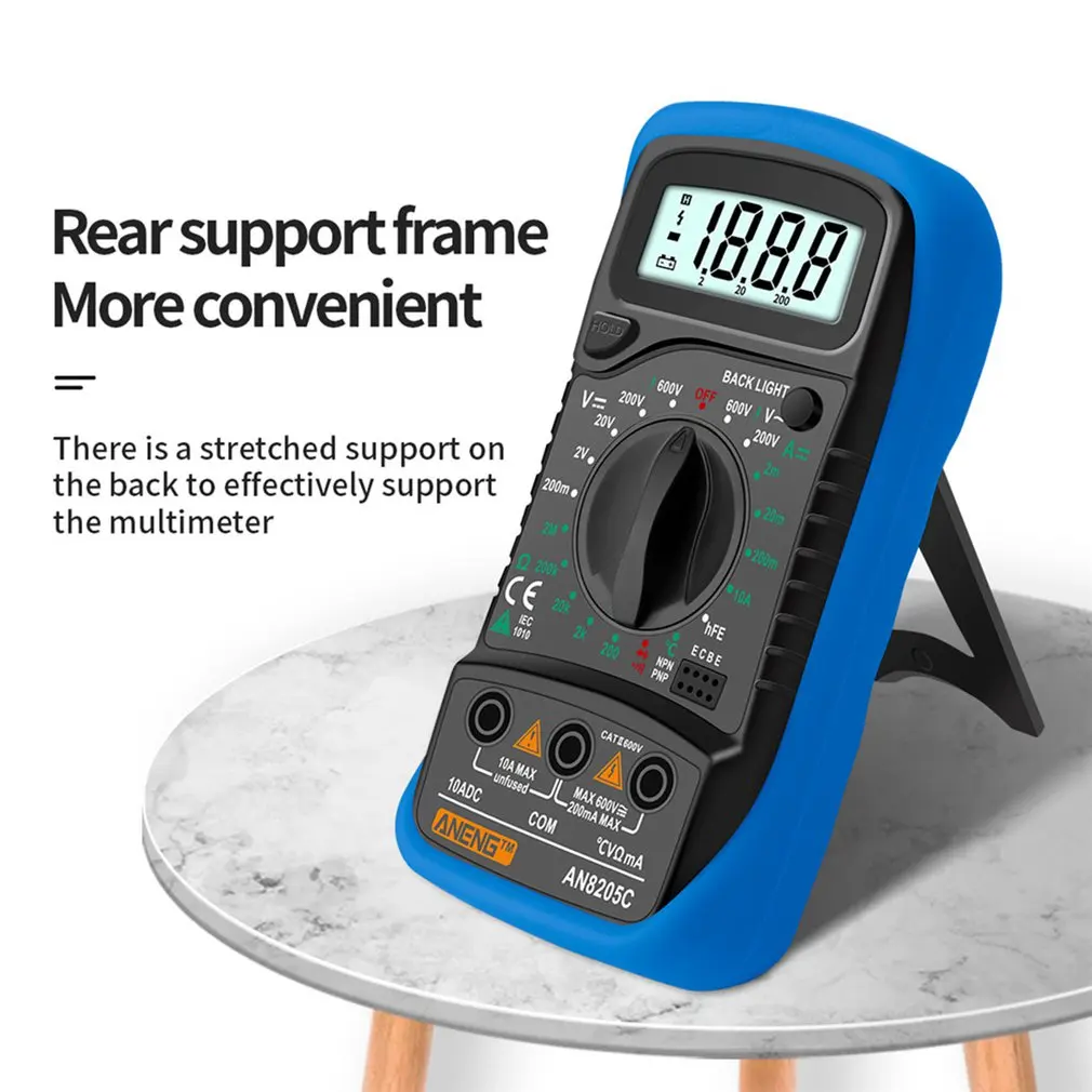 

AN8205C Digital Multimeter AC/DC Ammeter Volt Ohm Test Meter Profession Multimetro With Thermocouple LCD Backlight Display