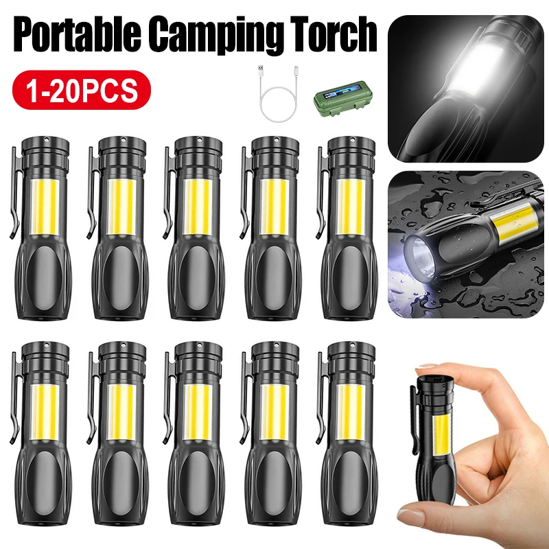 

1-20 шт., водонепроницаемый светодиодный мини-фонарик с COB матрицей