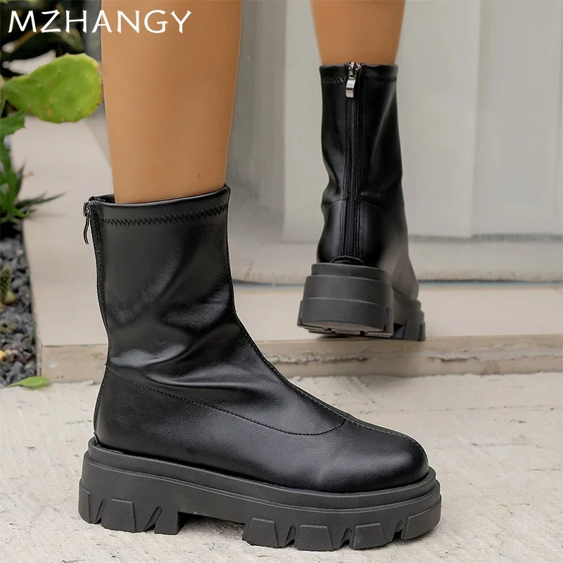 Женские кожаные зимние ботинки обувь на плоской подошве женская трендовая мода