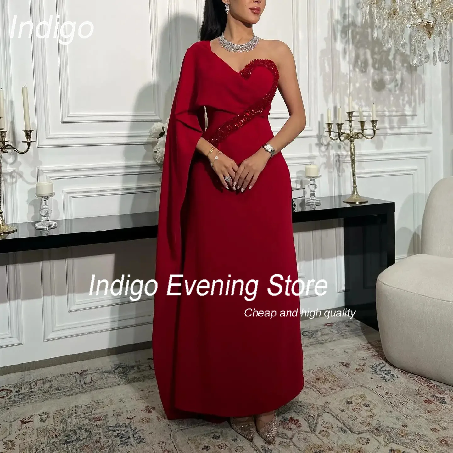 Элегантное вечернее платье русалки цвета индиго на одно плечо с открытой спиной