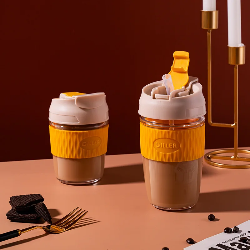 

Anti-scalding Glass Water Cup Coffee Mug with Straw Large Capacity Direct Drinking Tea Cup 350/500ml 12/17 OZ Office Outdoor