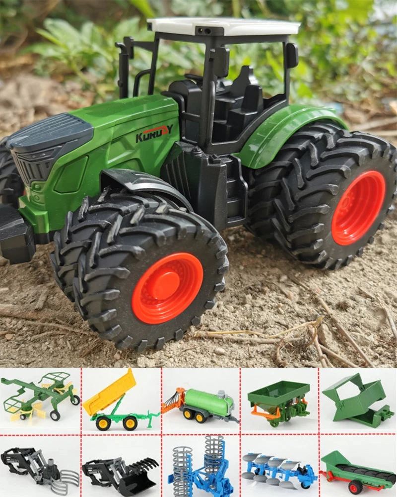 1/24 Scale Alloy Farm Tractor Truck Sliding Model Car Replaceable Trailer Part DIY Toys Accessory Engineering Vehicle For Child