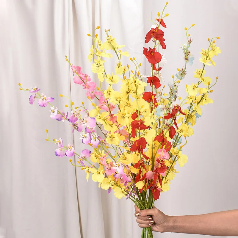 5 Fork Dancing Orchid Simulation Flower Wedding Home Hotel Decoration Soft Yellow Phalaenopsis Soy Bean Fake Bouquet Decoration