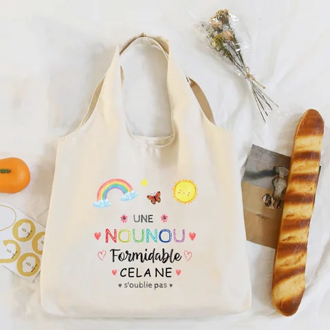 Спасибо Nounou сумка через плечо с французским принтом, парусиновая большая сумка, женские сумки в стиле Харадзюку, женские многоразовые сумки для покупок, подарок для Nounou