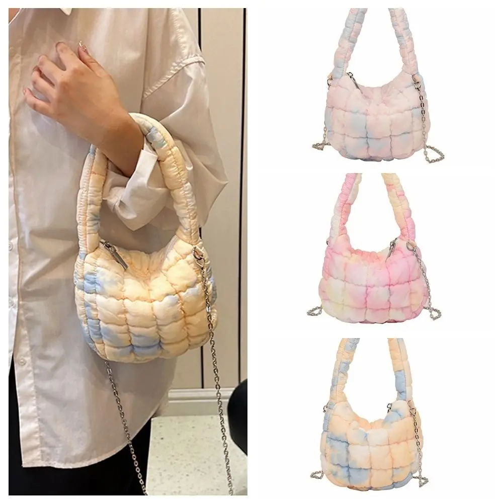 

Lattice Cloud Bag Portable Plaid Tie Dyed Quilted with Chain Girl