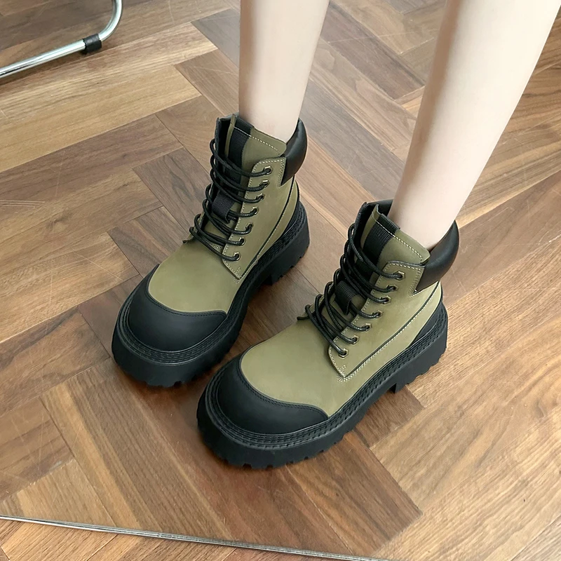 

Thick Heel Fashion Boots Women Lace Up Short Boots Women 2022 Winter New British Round Head Ankle Boots for Women Mujer