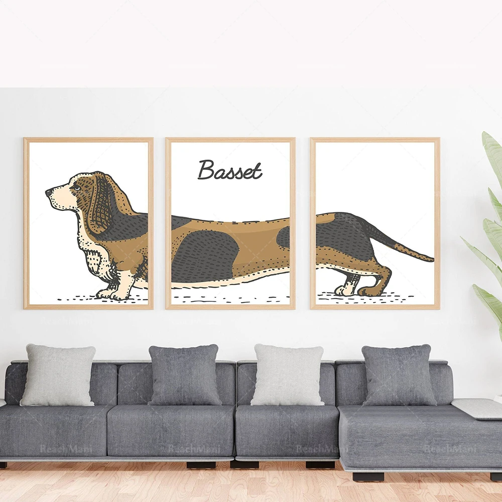 

Принт Bassett Hound, винтажный подарок любимой собаке, подарок Bassett. Художественный настенный плакат Bassett dog, современный стильный плакат