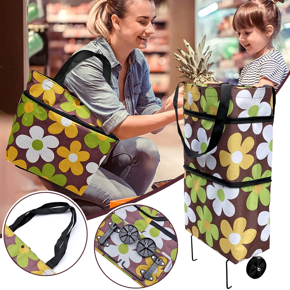 

Foldable Trolley Wheel Bag Shopping Portable Cart Folding for Travel Luggage Multifunctional Wheel Bag Back Shopping Bag gass