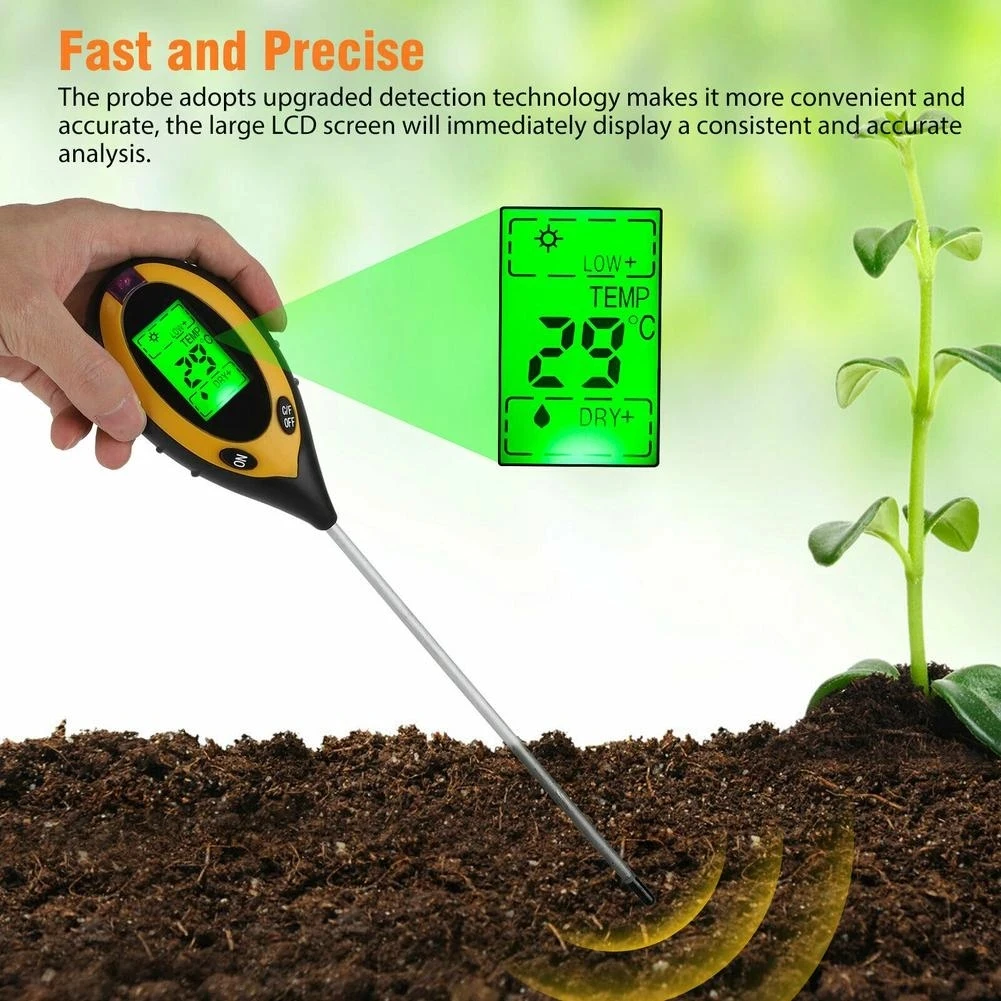 

Intelligent digital display 4 In 1 Soil Detector Soil Illumination Temperature Moisture PH Soil Tester Soil Hygrometer