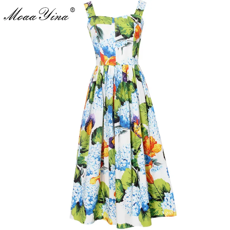 

MoaaYina, модное дизайнерское Хлопковое платье, летнее женское милое платье с вырезом Гортензия, цветочный принт, Sicily, хлопковые платья для отпу...