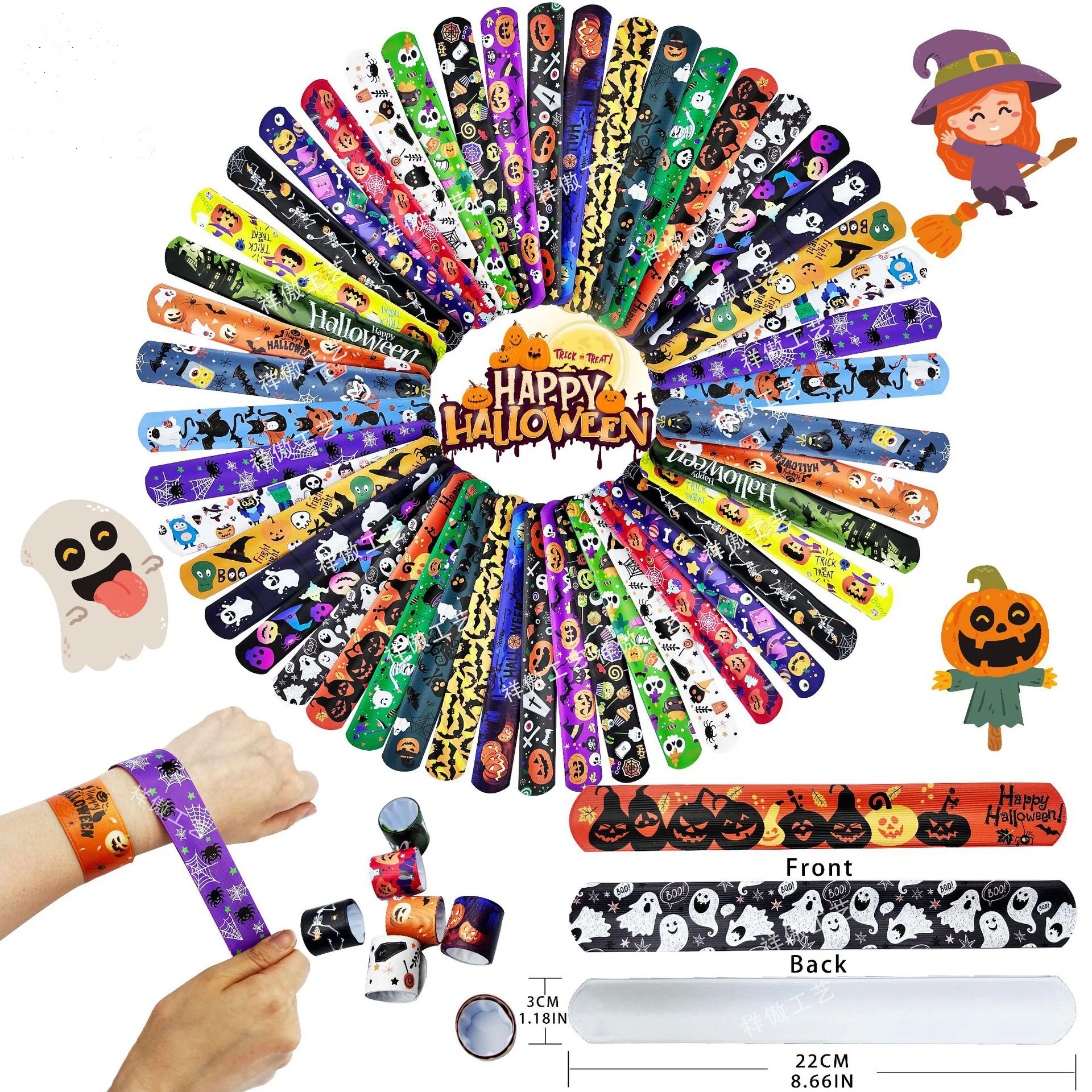 

12 шт., браслеты в виде мультяшных привидений, тыквы, ведьмы, хлопающие браслеты, подарок, украшение для вечевечерние НКИ на Хэллоуин, счастливая детская вечеривечерние на Хэллоуин