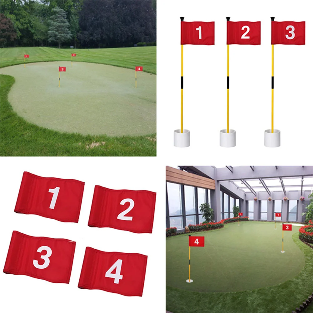 

4 Pcs Golf Green Flag Practical Target Flags Golfing Court Training Mini Golfs Targeting Nylon Number Practice Balls