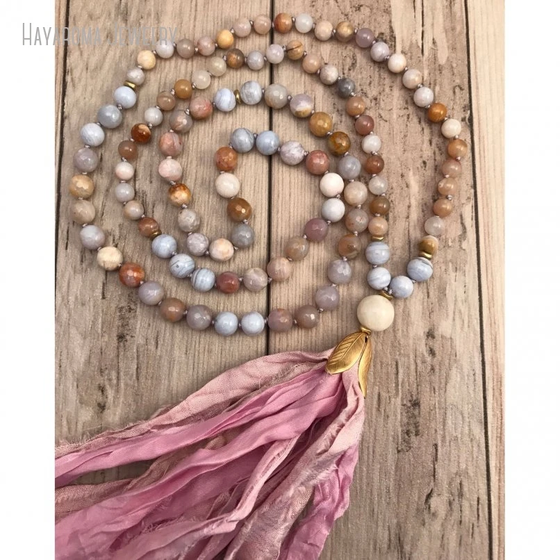 10 шт. кремовые кружевные агаты 108 японских бусин ожерелье сари шелковая кисточка