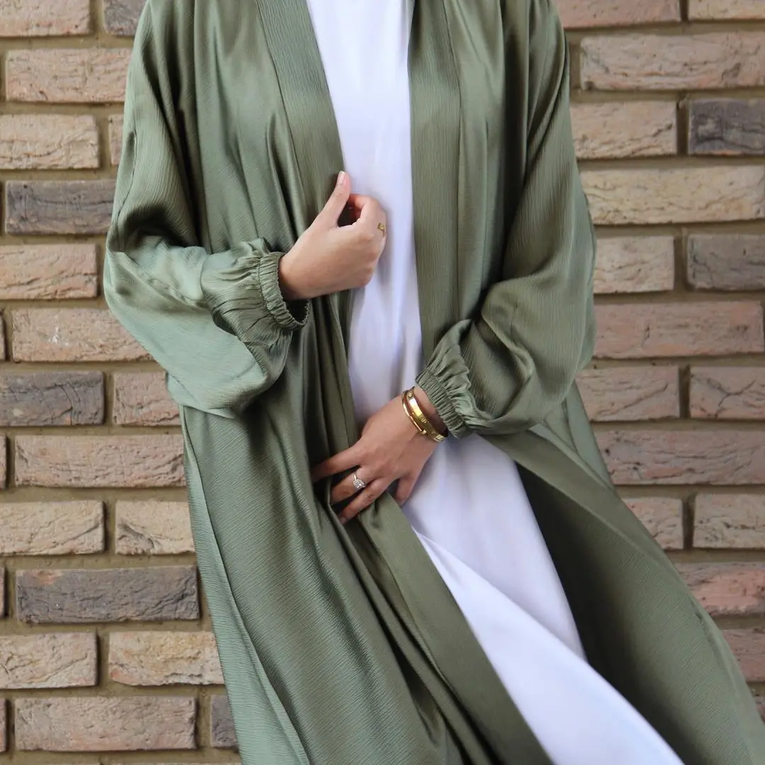Kaftan Bubble Satin Dress for Women Islam Clothing Tukey Kimono Femme Turkey Eid Muslim Open Abayas Dubai Ramadan Hijab Dress