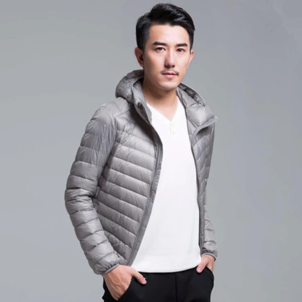 Men's Jacket 2021 Youth Standing Collar Outer Down Jacket Zipper Casual Hooded Quilted Jacket with High Content White Duck Down