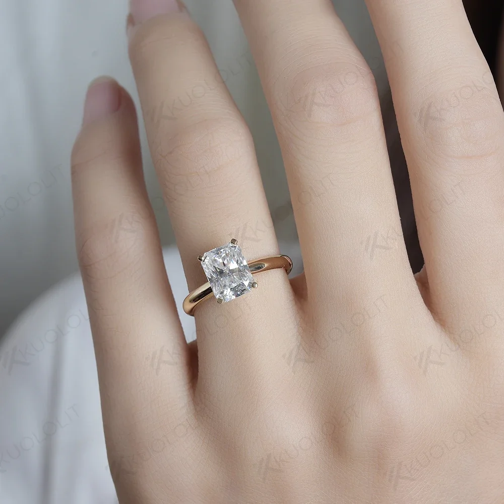 Женские кольца с бриллиантами kuolit 4CT Radiant Cut Moissanite одноцветное кольцо из 18К 14К