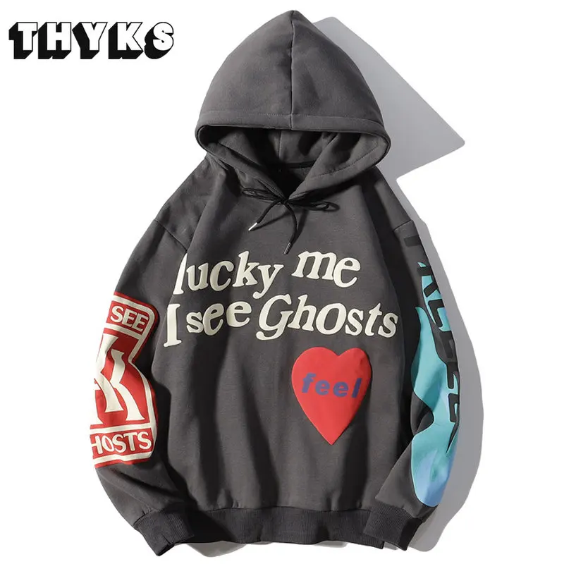 

Hip Hop Hoodies Men Kanye West Graffiti Lucky Me I See Ghosts Sweatshirt Cotton Fleece Harajuku Oversize Hooded Pullover Unisex