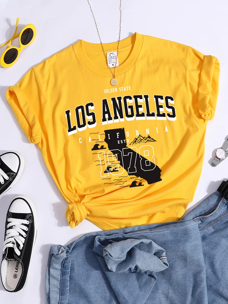 

Футболка с изображением золотых осей Лос-Анджелеса, Калифорния, estd., креативная футболка с круглым вырезом, креативная хипстерская футболка, индивидуальная Мягкая футболка