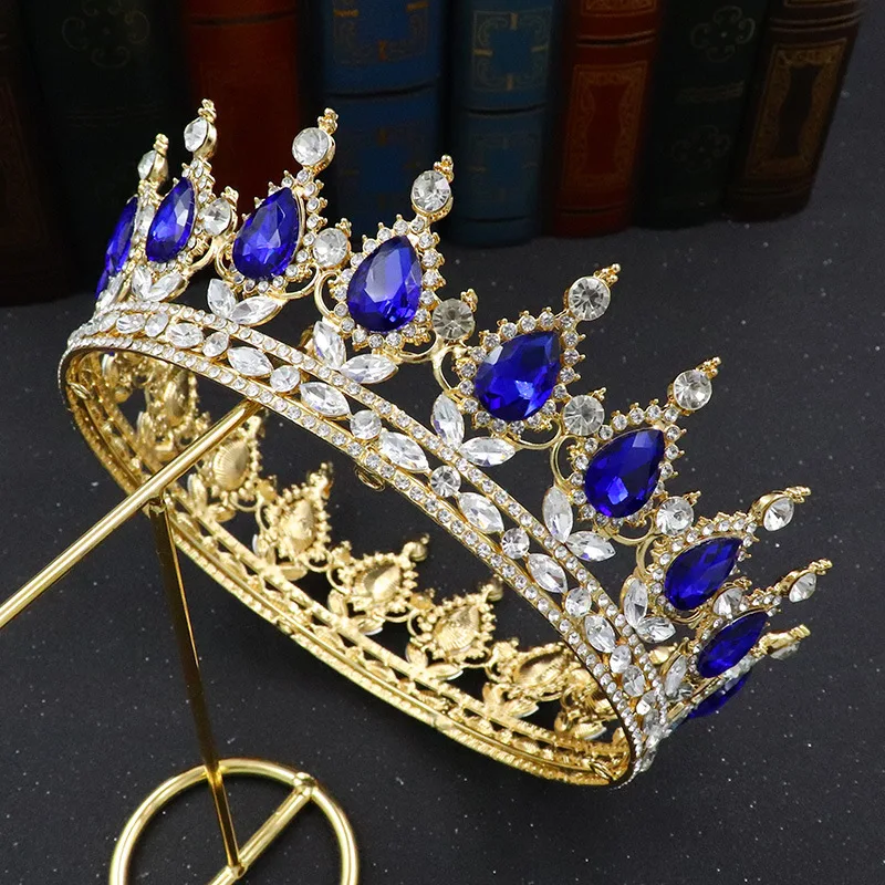 

Vintage Royal Queen Princess Round Crowns Red Crystal Pearl Diadem For Bridal Hair Accessories Bride Headbands Tiara De Noiva