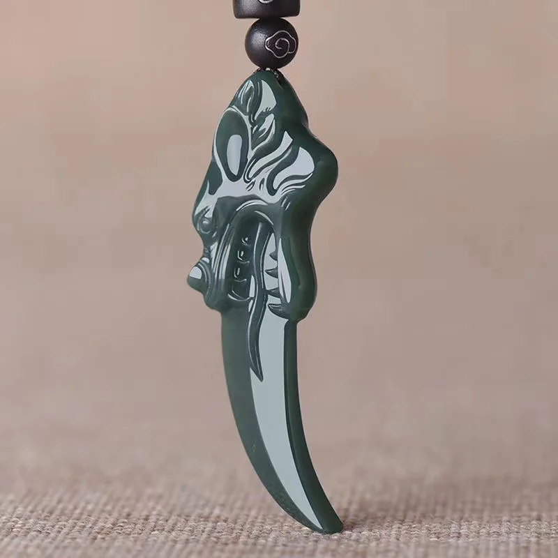 

Jia Le/XinJiang He Tian Cyan Jade Exorcism Wolf Teeth Necklace Pendant Fashion Accessories Male and Female Couple Amulet Gift