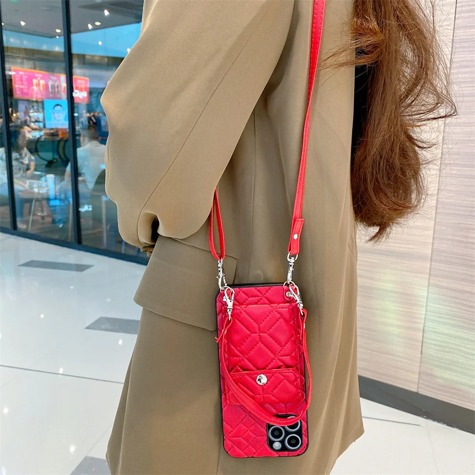 Lattice Wallet Shoulder Strap Case For Samsung Galaxy S22 S20 S21 FE NOTE 20 10 PRO Ultra A53 72 32 42 22 5G Cover Card Phone Ba