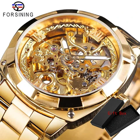 Мужские автоматические часы Forsining  золотые