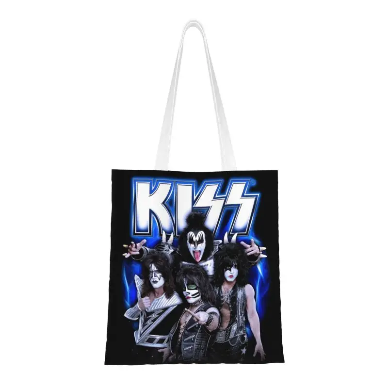 

Custom Music Rock Band Kiss Shopping Canvas Bag Women Washable Grocery Demon Thriller Rock Tote Shopper Bags