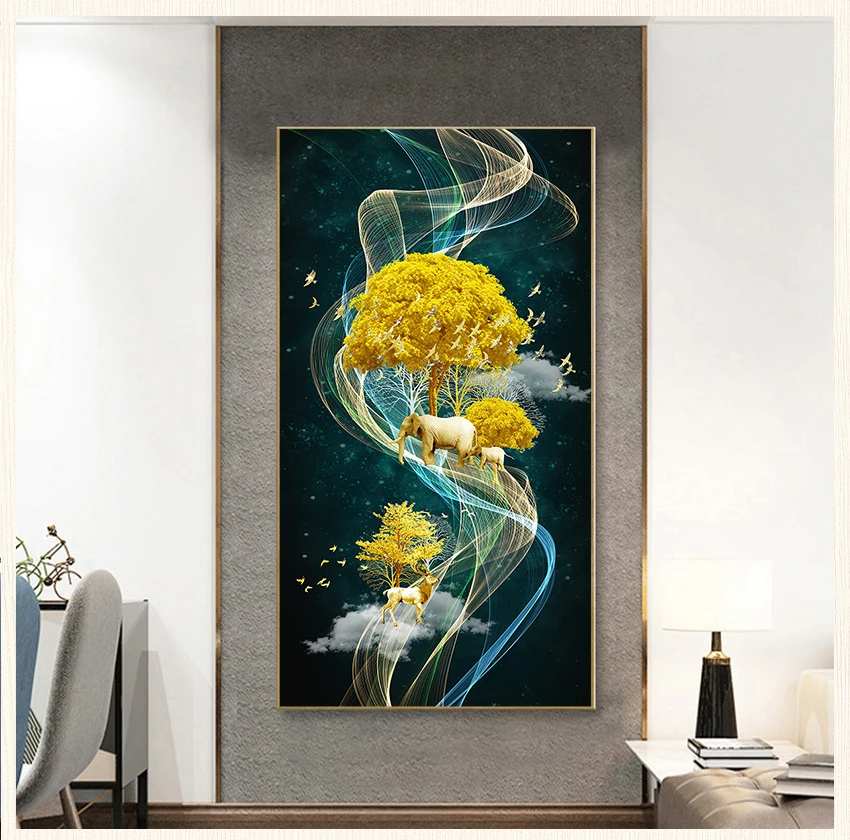 

Painting Wall Art F Living Room Bedroom Entrance Decorative Picture 6-5 Gold Animal Deers Scandinavian Abstract Pictures Canvas