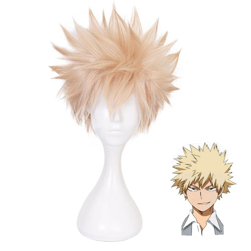 

Anime My Hero Academia Baku No Hero Bakugou Katsuki Bakugo Short Linen Blonde Heat Resistant Cosplay Costume Wig