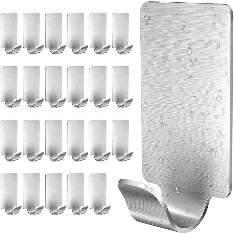 

12pcs Adhesive Stainless Steel Towel Hooks Family Robe Hanging Hooks Hats Bag Family Robe Hats Bag Key Adhesive Wall Hanger