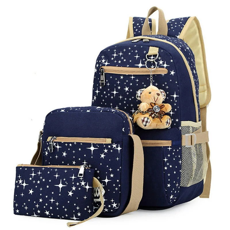 

3pcs/set Women Backpack School Bags Star Printing Cute Backpacks With Bear For Teenagers Girls Travel Bag Rucksacks Mochila