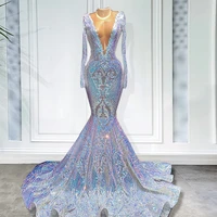 elegant sequin prom dresses for women 2022 sheer o neck sparkly long sleeves mermaid african black girls wedding party gowns