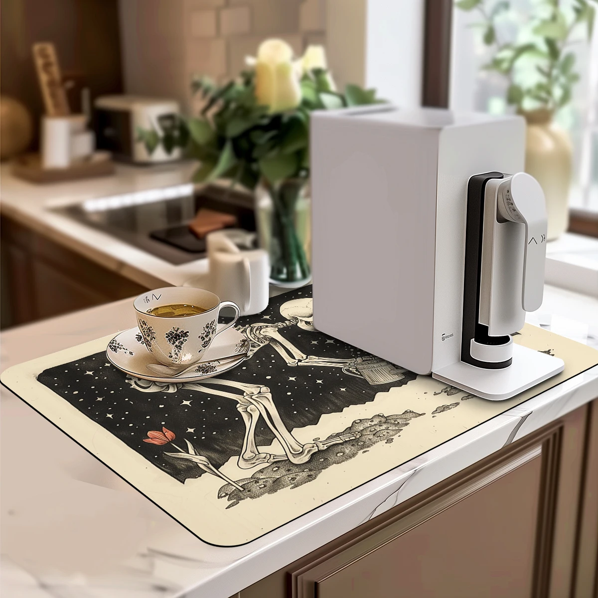 Абсорбирующий коврик для Хэллоуина с черепом и звездами нескользящий сушки