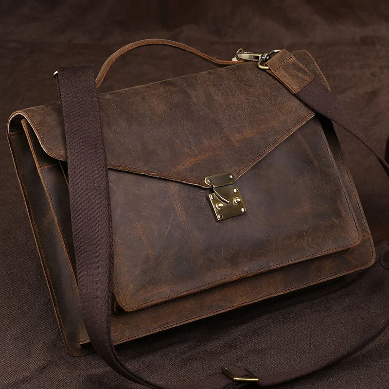 New Genuine Leather Men's Bag Retro Crazy Horse Leather Messenger Handbag Shoulder Bag Men's Briefcase