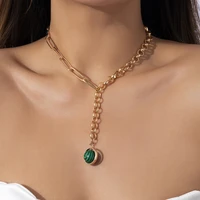 unique kpop green stone pendant choker necklace fashion statement 2022 vintage chest chunky chain collares jewelry accessories