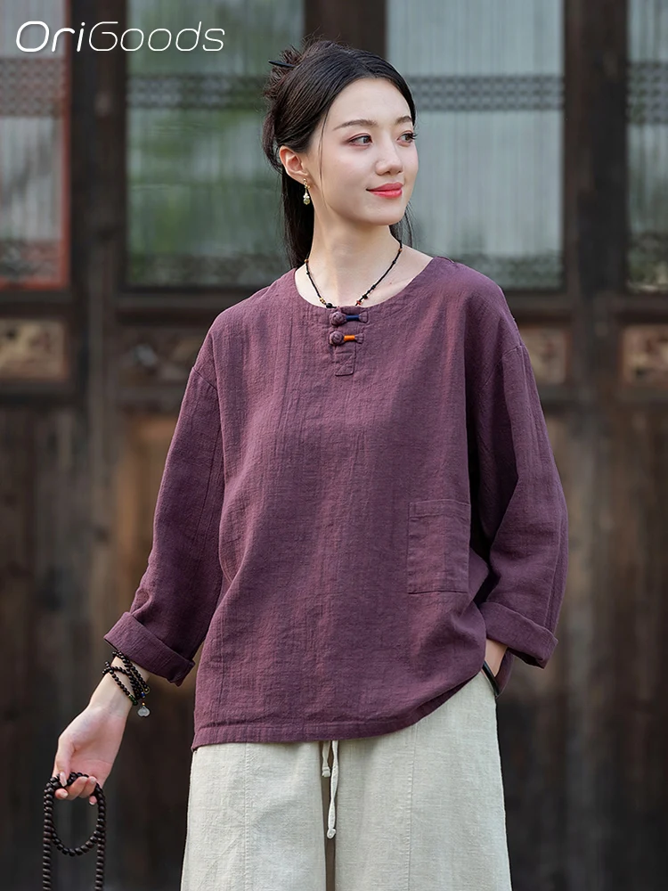 Оригинальная Женская ткань рами топ на весну и осень винтажная одежда в