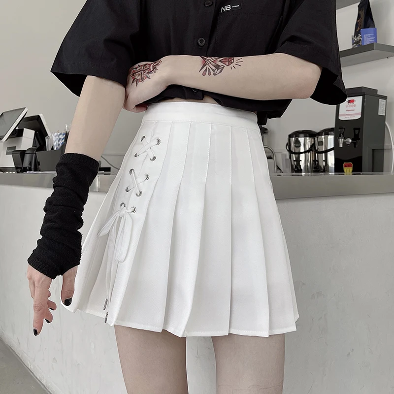 

summer korean style women's high waist drawstring pleated a-line skirt