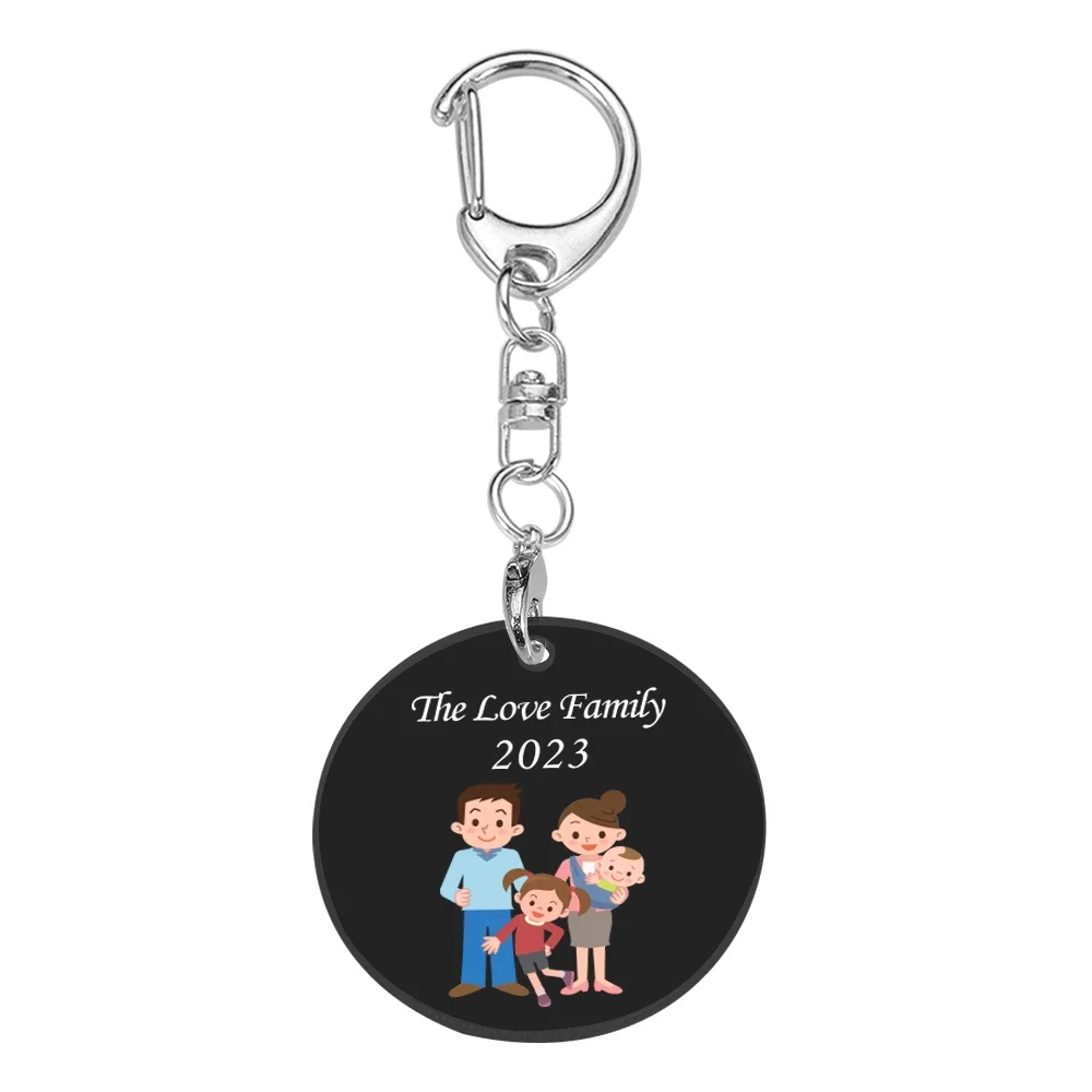 

Cute Family Keychain Acrylic Keyring For Parents Children Engraved Family Member Color Photo Families Party Key Pendant Gifts