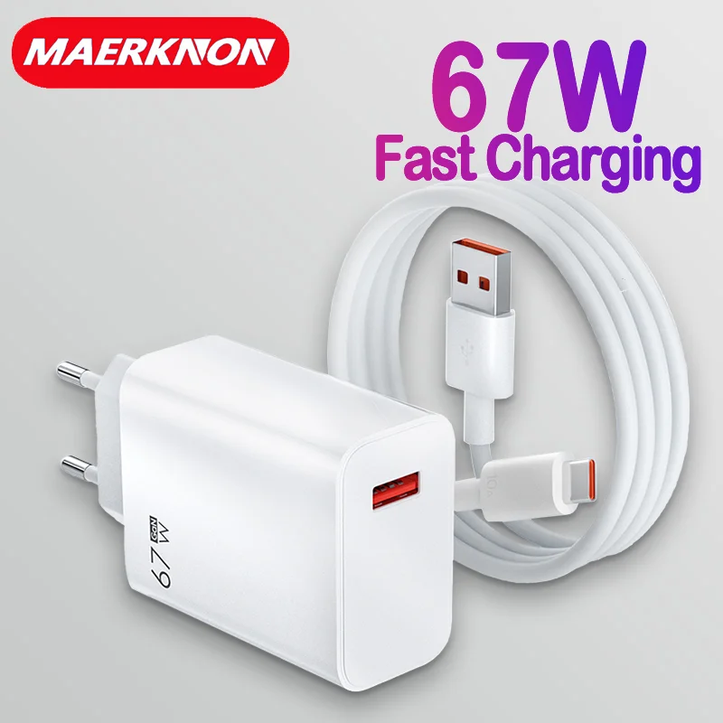 

67W USB Charger Fast Charging Mobile Phone Adapter 6A Type C Cable For Samsung Xiaomi Huawei Quick Charge 3.0 Wall USB Charger