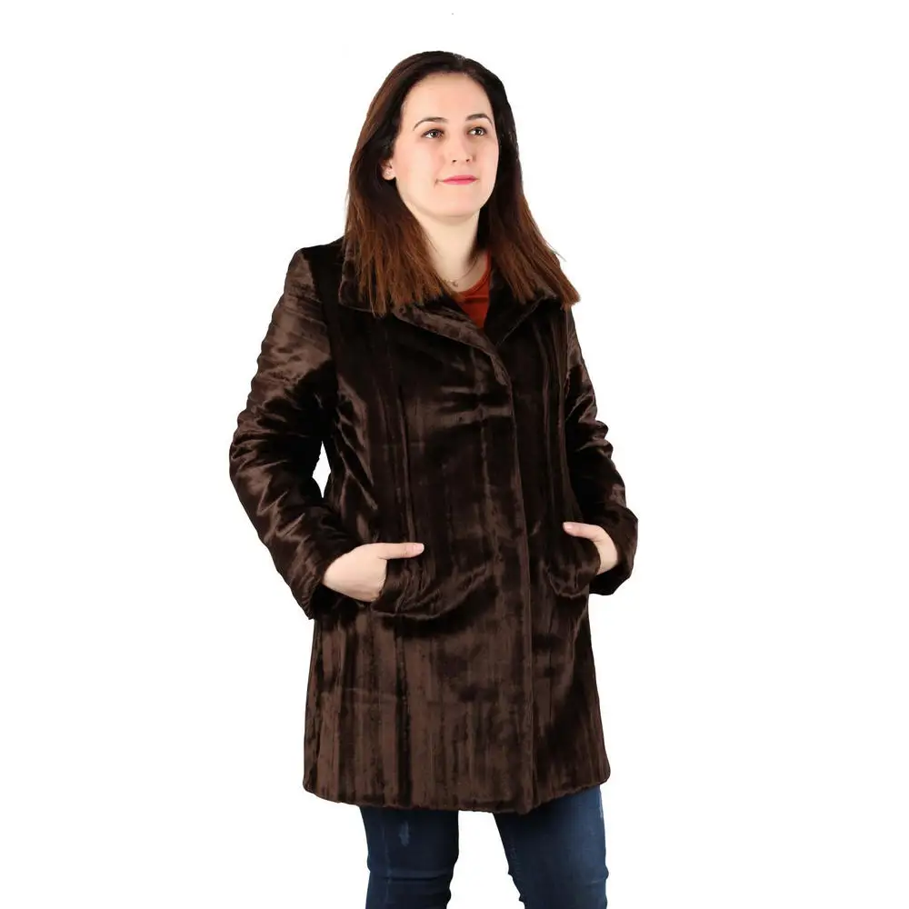 Fnean women large size coat Ynts017 collar lock closure lining pocket Astragan faux fur coat beige green brown leopard