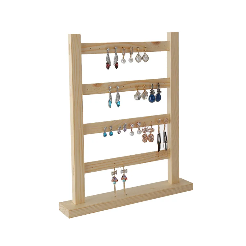 40 Holes Wooden Jewelry Display Hanging Rack Stand Earrings Necklace Organizer Holder Window Hanger Card Shelf
