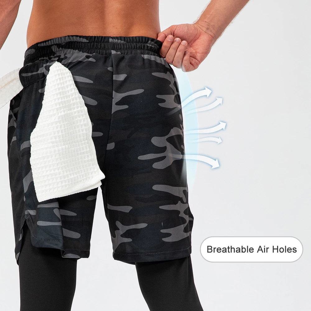 

2-in-1 Pants Men Running Tights Sports Leggings Compression Trousers Football Soccer Training Jogging Sportswear Cycling Capris